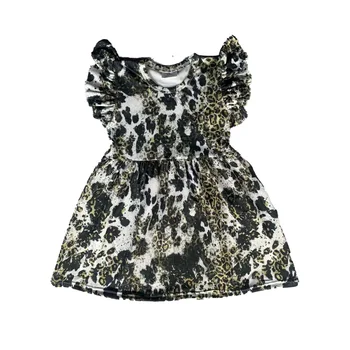 Оптовая продажа, платье для девочек с жемчужным рукавом, летние леопардовые платья принцессы с мультяшными животными для девочек