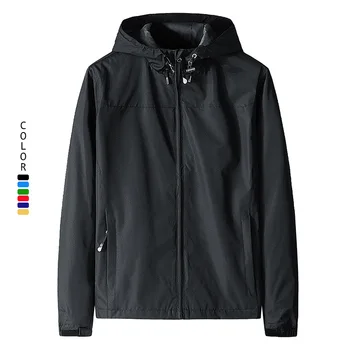 Осенняя мужская спортивная куртка, Ветрозащитное непромокаемое пальто с капюшоном, черная спортивная одежда большого размера, мужские тонкие куртки оверсайз, мужские 4xl 5xl