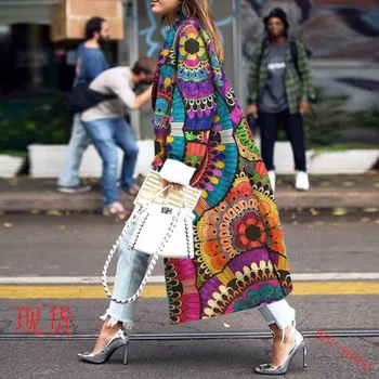 Осенью и зимой 2023 года Новое женское модное шерстяное пальто свободного кроя и с принтом по щиколотку.