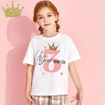 Персонализированная футболка на день рождения ребенка 1-9 лет, футболка на память о дне рождения, детская одежда с индивидуальным названием, топы, праздничный наряд для девочек, подарок
