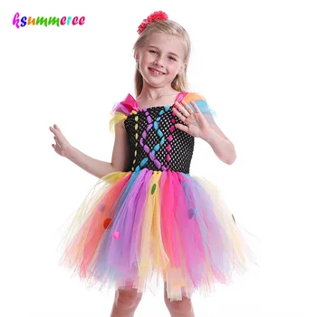 Платье-пачка с радужным рисунком для девочек, Платье-пачка с клоуном, Детская принцесса, Переодетый ребенок ручной работы, Разноцветный тюлевый костюм, ПАЧКА на Хэллоуин
