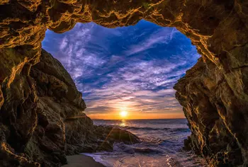 Пляжная пещера Малибу Калифорния Восход солнца Морские фоны Высококачественная компьютерная печать фон для свадебной фотостудии