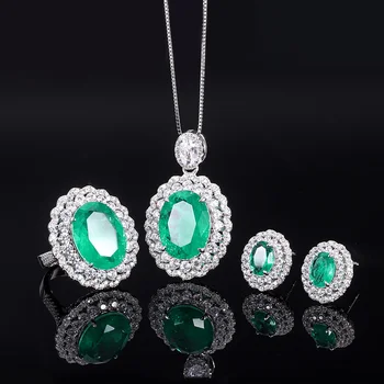 подлинный люксовый бренд real jewels Осенне-зимний новый комплект ювелирных изделий S925 из серебра Tiktok с имитацией бабушкиного зеленого цвета основная