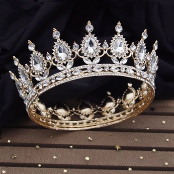 Роскошная великолепная круглая корона с кристаллами в виде капли воды для королевы, головной убор, свадебные диадемы, свадебные украшения для волос, диадема для выпускного вечера