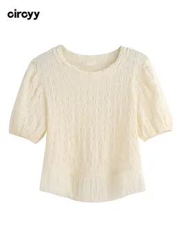 Рубашки для женщин, летние плиссированные дизайнерские рубашки с кисточками, шикарная повседневная одежда абрикосового цвета с круглым вырезом, Корейская мода 2023 года