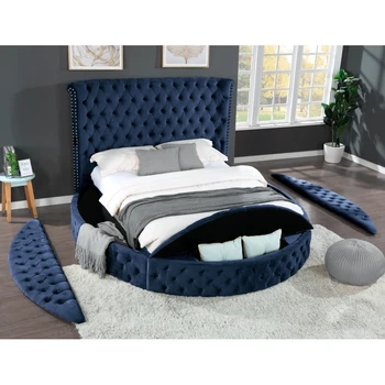 Синяя двуспальная круглая кровать с Bluetooth-динамиком