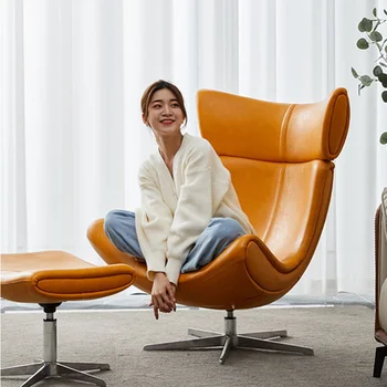 Скандинавские Мобильные Диваны Поворотные Из натуральной кожи Дизайнерские Одноместные Диваны для гостиной спальни Дизайнерское кресло для отдыха Мебель для дома WH1