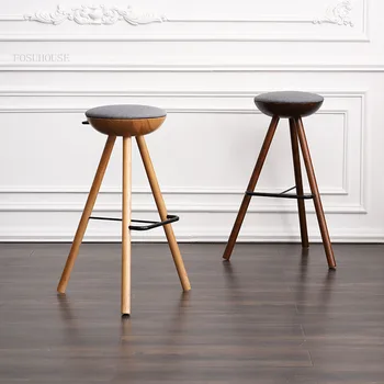 Современные минималистичные барные стулья из массива дерева для барной мебели Высокий табурет Nordic Designer для отдыха Легкий Роскошный Домашний Высокий барный стул