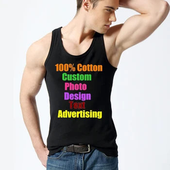 Тонкие Высококачественные эластичные мужские летние майки, топы, однотонный хлопок без рукавов с U-образным вырезом, Мужские рубашки с пользовательским логотипом и фототекстом
