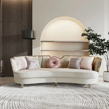 Французский легкий роскошный высококачественный тканевый диван для гостиной, комбинация американской круглой дуги, европейская маленькая красная книга, резной массив ву
