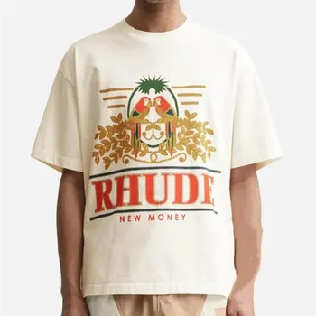 Футболка Rhude с буквенным логотипом, Мужская Женская футболка в стиле хип-хоп, футболка с коротким рукавом, свободная футболка Оверсайз