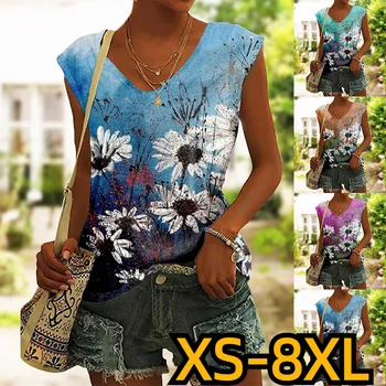 Футболка с принтом маргаритки, новая женская майка-сердечко, женская майка с рисунком, женская модная футболка, одежда XS-8XL