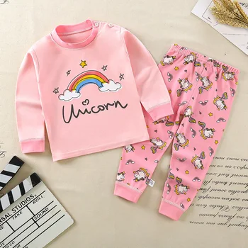 Хлопковый осенне-зимний комплект одежды для маленьких мальчиков и девочек, футболки и брюки с мультяшными животными, костюм, детская одежда, комплект из 2 предметов