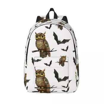 Школьный рюкзак Студенческий рюкзак с рисунком Совы и летучих мышей на Хэллоуин Рюкзак через плечо Сумка для ноутбука Школьный рюкзак