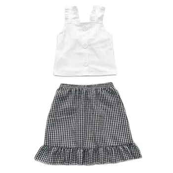 Юбки для маленьких девочек, топы, черные клетчатые юбки, 2 предмета для маленьких девочек, детская одежда, Летние костюмы, новинка 2023 года