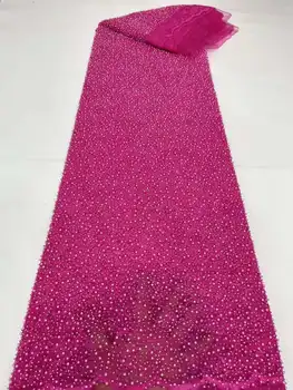 Ярко-Розовый Цвет 21BZL-4408Top Продажа Африканской Французской Кружевной Ткани Из Бисера Африканский Тюль Материал для Свадебного Платья или Вечернего Шоу